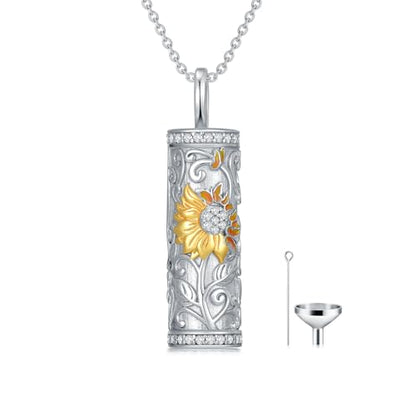 925 Sterling Silver Urn Necklace for Ashes, Teardrop/Tree of Life/Sunflower/Dragonfly/Sea Turtle/Celtic Knot/Elephant/Hummingbird Memorial Cremation Pendant Necklaces for Animal Human Ashes - color: B: Sunflower