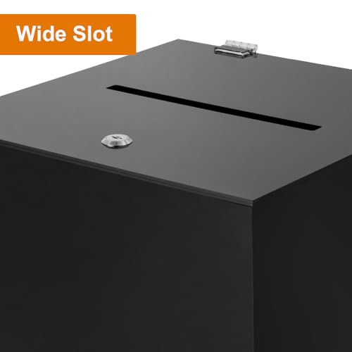 Acrylic Donation Box, 12" X 12" X 12" Ballot Suggestion Box with Lock & 2 Keys, Raffle Voting Box with Slot for School Conference Fundraising (Black) - color: Black, size: 12" X 12" X 12"