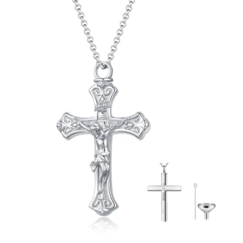 Cross Urn Necklace for Ashes 925 Sterling Silver Cremation Jewelry with Funnel Filler Kit Ashes Necklace for Human Women Girl Pets - color: Crucifix, style: Personalized