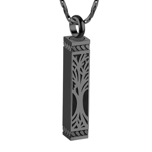 Tree of Life Urn Necklace For Ashes Memorial Bar Cremation Jewelry with Keepsake Urn Memorial Ash Jewelry For Women Men - color: Black