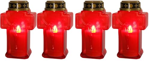 Uonlytech 2pcs Cross Candle Light, Red Flickering Flameless Candles Reusable Church Graveyard Led Candles Grave Decorations for Remembrance (Pack of 2) - size: 15.3x6.8cm (Pack of 2)