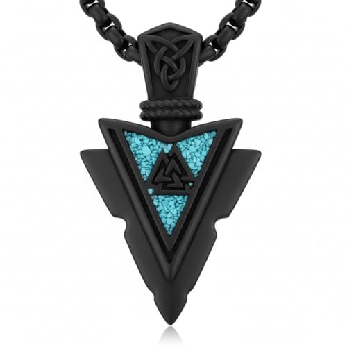 Arrowhead Necklace 925 Sterling Silver Arrow Pendant Necklace Jewelry Gifts for Men Women Lover - color: Black-B02-URN