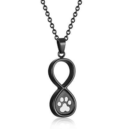 Infinity Pet Urn Necklace for Ashes Dog Cat Paw Print Eternal Love Cremation Jewelry Keepsake Ashes Necklace Stainless Steel Memorial Urn Pendant Necklace Infinite Shape Funeral Urn Necklace - color: Black