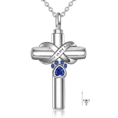Cross Pet Urn Necklace Sterling Silver Infinity Pet Ashes Pendant - color: Silver-Dog. Sep