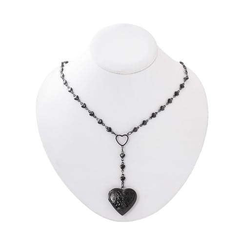 Personalized Heart Locket Necklace for Women Stainless Steel- Heart Necklace - color: Black-E