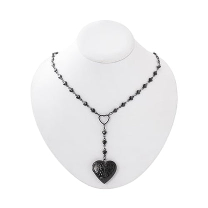 Personalized Heart Locket Necklace for Women Stainless Steel- Heart Necklace - color: Black-E