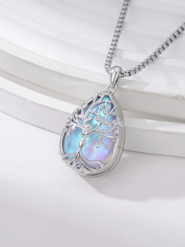 Tree of Life Urn Necklace for Ashes/Pet Cremation Teardrop Moonstone Necklace Pendant Jewelry Gifts for Mom Wife Women Birthday Christmas Memorial Day - color: Goddess Ashes