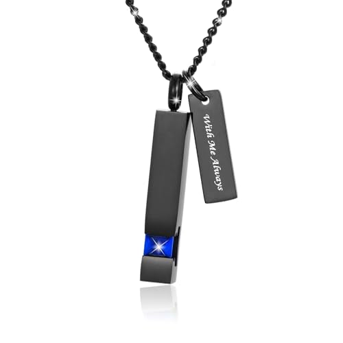 Crystal Black Cremation Jewelry for Ashes Silver Urn Necklace for Ashes, Birthstone Cube Urns Memorial Ashes Necklace Pendant Keepsake, Cremation Urn Jewelry Bar Pendant With CZ - style: 1 Pack Black Locket