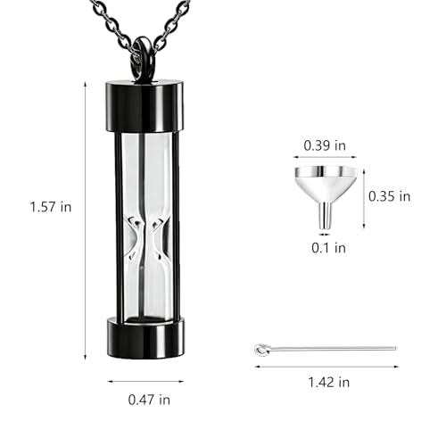 Hourglass Necklace and Urn Pendant Jewelry for Ashes Cremation Necklace for Men and Women Cat or Human Urns Vial Kit Black Memorial Necklaces for Ashes