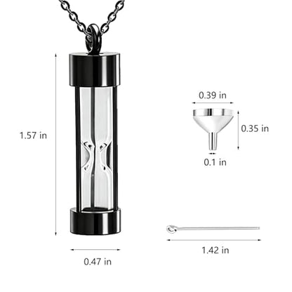 Hourglass Necklace and Urn Pendant Jewelry for Ashes Cremation Necklace for Men and Women Cat or Human Urns Vial Kit Black Memorial Necklaces for Ashes