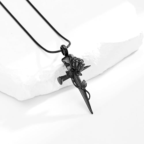 Imrsanl Cremation Jewelry Nail Cross Urn Necklace Pendant - color: Rose Flower-Black