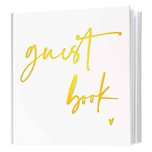 Calculs Wedding Guest Book 8.5" Square for Polaroid Pictures Event Party Guestbook Shower Picture Book Blank Pages Registry, White Cover, Gold Foiled Script - color: White Gold