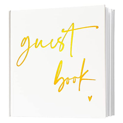 Calculs Wedding Guest Book 8.5" Square for Polaroid Pictures Event Party Guestbook Shower Picture Book Blank Pages Registry, White Cover, Gold Foiled Script - color: White Gold