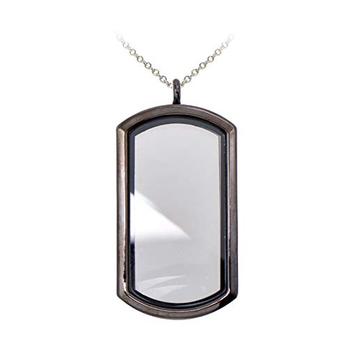 Paialco Magnetic Rectangle Glass Window Floating Locket Pendant Necklace - color: Gun Black