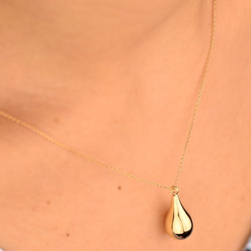 Gold Tear Drop Necklace - 14K Real Gold Urn with Tear Drop Pendant Custom Name, Personalized Funeral Tear Drop Keepsake Jewelry