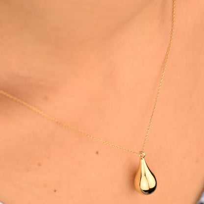 Gold Tear Drop Necklace - 14K Real Gold Urn with Tear Drop Pendant Custom Name, Personalized Funeral Tear Drop Keepsake Jewelry