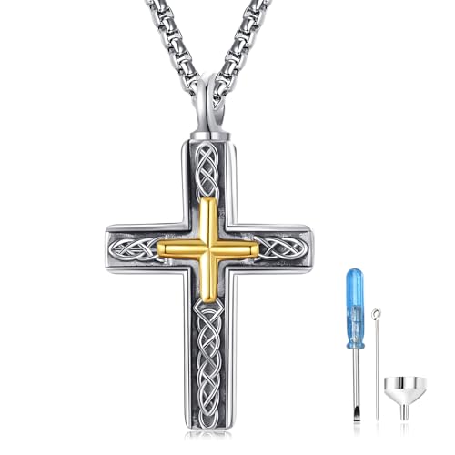 Customized Urn Necklaces for Ashes for Men Women 925 Sterling Silver Cross Necklace for Human Pets Ashes Cremation Memorial Jewelry for Keepsake - style: Celtic Cross Urn