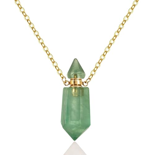 RIPFEVURN Cremation Jewelry Urn Necklaces for Ashes for Women Men Natural Crystal Stone Urn Locket Gemstone Human Ashes Keepsake Pendant - color: Green