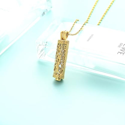 Tree of Life Urn Necklace for Women Men Cylinder Bar Memorial Ash Pendant | Tree of Life Cremation Jewelry,Stainless Steel Keepsakes Necklaces,Vial Ashes Pendant - color: Gold