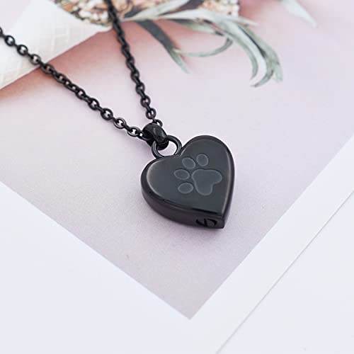 Pet Urn Necklace Heart Memorial Urn Pendant Dog Cat Keepsake Funeral Jewelry 316L Stainess Steel Paw Print Cremation Jewelry - color: Black One Paw