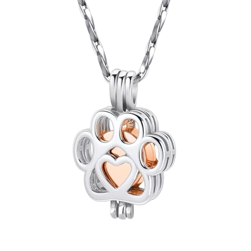 Paw Print Urn Necklace for Pet Ashes Stainless Steel Memorial Locket Cremation Jewelry Dog/Cat Keepsake Pendant with Mini Case Sympathy Gift for Pet Lovers Women Men - color: Silver-Rose Gold-Always In My Heart