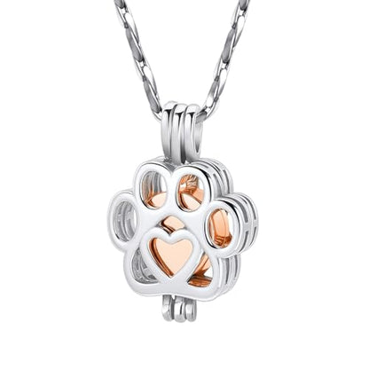 Paw Print Urn Necklace for Pet Ashes Stainless Steel Memorial Locket Cremation Jewelry Dog/Cat Keepsake Pendant with Mini Case Sympathy Gift for Pet Lovers Women Men - color: Silver-Rose Gold-Always In My Heart