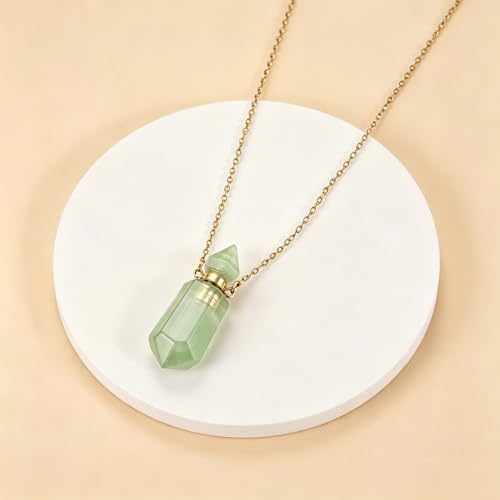 RIPFEVURN Cremation Jewelry Urn Necklaces for Ashes for Women Men Natural Crystal Stone Urn Locket Gemstone Human Ashes Keepsake Pendant - color: Green