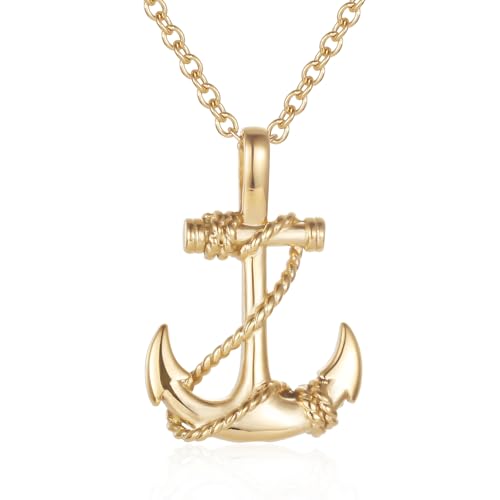 Anchor Cremation Urn Necklace For Ashes For Men Stainless Steel Sailing Memorial Jewelry Ashes Holder Keepsake Pendant Necklace Dad Gifts - color: Gold