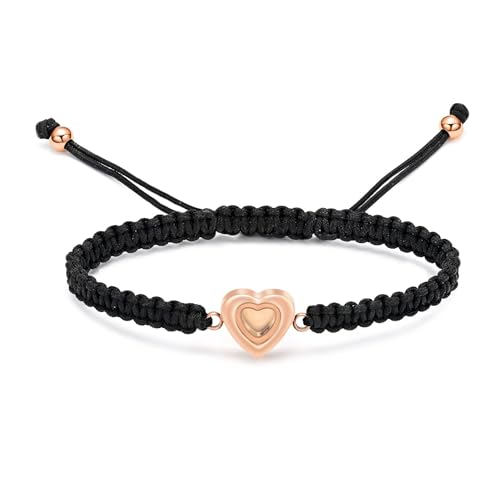 Urn Bracelet for Ashes Glass Heart Cremation Bracelet Stainless Steel Urn Bracelet for Ashes Manmade Braided Adjustable Rope Keepsake Memorial for Jewelry for Women Men - color: rose