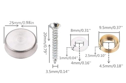 Screw Covers Caps 20-Pack 0.98"(25mm) Stainless Steel Mirror Screw Covers - size: 25mm