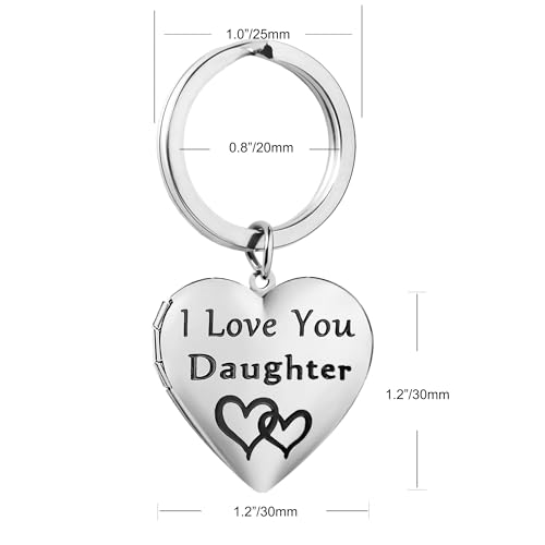 PHOCKSIN Silver Heart Locket Keychains for Women Gold Custom Locket Key Chain Personalized Picture Locket for Birthday Gifts - color: #18 Heart Silver Daughter, style: Regular(no Customize)