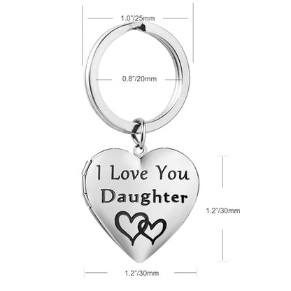 PHOCKSIN Silver Heart Locket Keychains for Women Gold Custom Locket Key Chain Personalized Picture Locket for Birthday Gifts - color: #18 Heart Silver Daughter, style: Regular(no Customize)