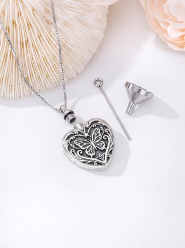 WINNICACA Cremation Jewelry for Ashes Locket Ashes Necklace Urn Necklace for Women Sterling Silver Cremation Necklace for Ashes Fine Keepsake Picture Necklace Memorial Jewelry - style: D04-Butterfly Urn Necklace