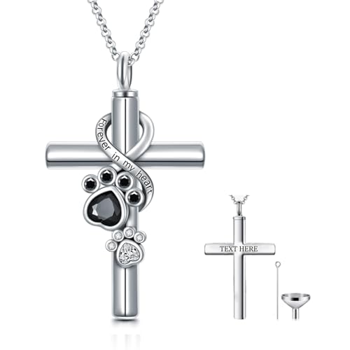 Cross Urn Necklace for Ashes 925 Sterling Silver Cremation Jewelry with Funnel Filler Kit Ashes Necklace for Human Women Girl Pets - color: D_Paw Print Urn Necklace, style: Personalized