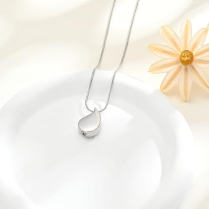 zeqingjw ﻿Pet Paw Print Teardrop Cremation Jewelry Stainless Steel Urn Necklace for Ashes for Dog/Cat Ashes Keepsake Gift for Pet Lovers - color: Silver