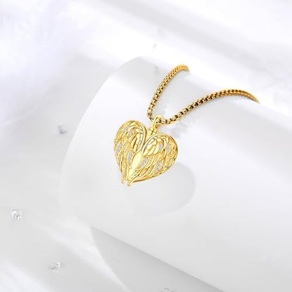 Angel Wings Necklace 925 Sterling Silver Guardian Angel Nurse RN Caduceus Pendant Charm Crystal Angel Jewelry Gifts for Women - style: E-Angel Wings Urn (Golden)