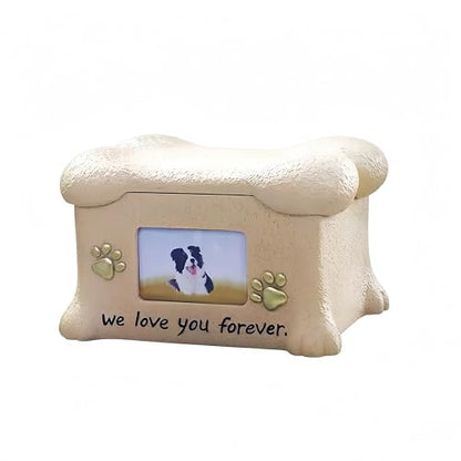 Resin Dog Urn for Ashes - Bone Shaped Pet Memorial Box with Photo Frame, Hand-Painted Dog Cremation Urn, Sympathy Gifts for Loss of Beloved Dog, Forever in Our Hearts Keepsake