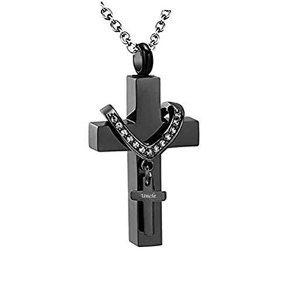 Black Cross Urn Necklaces for Ashes Cremation Crucifix Keepsake Memorial Pendant Necklace - style: Uncle