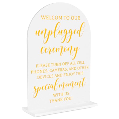 Wedding Sign Decor, Unplugged Ceremony Sign for Wedding Bridal Shower Decorations, Wedding Table Acrylic Signs Accessories for Anniversary and Event 5x7 Inch - color: GoldUnplugged