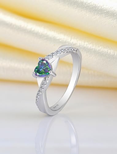 YL 925 Sterling Silver Engagement Rings 5MM Heart Cut Birthstone Infinity Ring for Women-size5 - color: 06-alexandrite-Jun