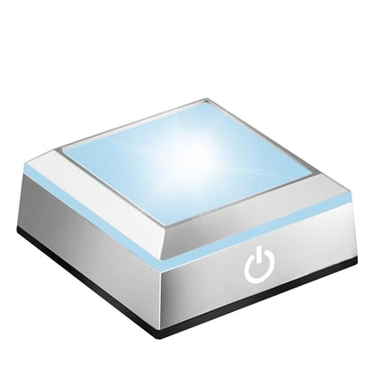 EUSTUMA LED Light Base Non-Slip Square Display Stand In A Variety of Colors,Suitable for Glass Crystal Spherical Artwork (Silver Flat Top Surface) - color: Silver Flat Top Surface