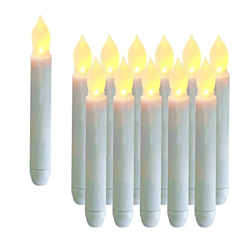12PCS Flameless LED Taper Candles Lights, Battery Operated Candlesticks with Warm White Flickering Flame, 0.79 x 6.5 Inches Dripless Fake Floating Taper Candles - color: Set of 12 Warm White