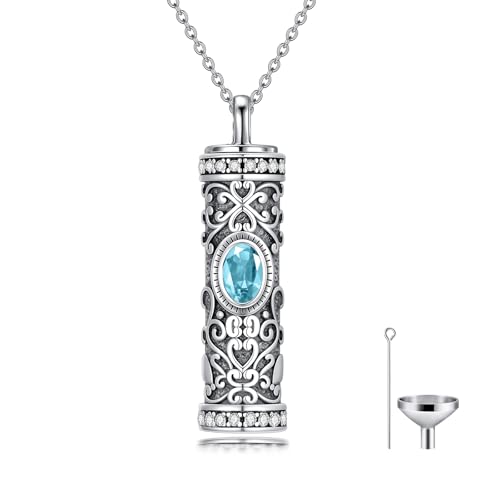 Seiyang Urn Necklace for Ashes 925 Sterling Silver Cremation Necklace with Birthstone Memorial Cremation Jewelry for Women Loved One - color: 03-March, style: Style A