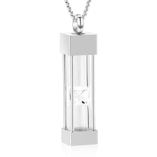 Oinsi Glass Hourglass Cremation Jewelry for Ashes Cylinder Urn Necklace Container Vial Necklaces Bottle Memorial Cremation Keepsake Jewelry Ash Pendant for Women/Men - color: Silver