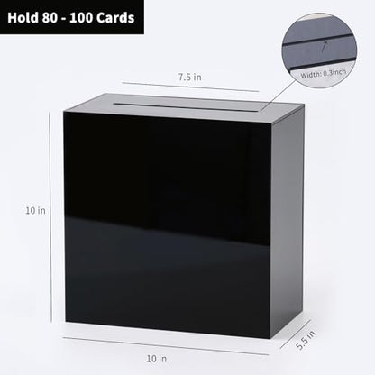 UNIQOOO Black Acrylic Wedding Card Box with Slot, Thick DIY Large 10x10x5.5 inch w/No Print, Wedding Receptions Wishing Well Money Box, Birthday, Memory Box, Suggestion Boxes, Acrylic Ballot Box - color: Black w/ No Print