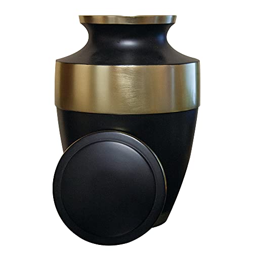 Black and Gold Cremation Urn for Human Ashes, Adult Engraved Memorial Urn