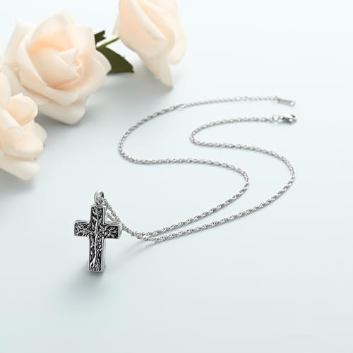 shajwo Tree of Life Cross Cremation Jewelry Urn Necklaces for Ashes | Memorial Ashes Pendant Necklace of Loved One Women Men Ashes Keepsake Necklace - color: Silver