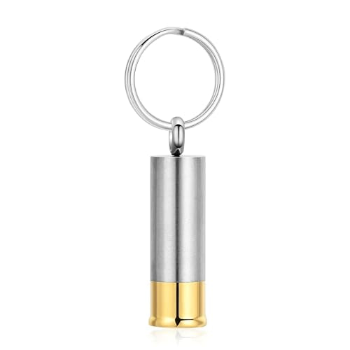 Oinsi Shotgun Shell Cremation Jewelry Urn Necklace For Ashes Of Loved Ones -Dad/Mom/Son/Grandma/Grandpa Cylinder Memorial Locket Pendant Necklace - color: Blank (Keychain)