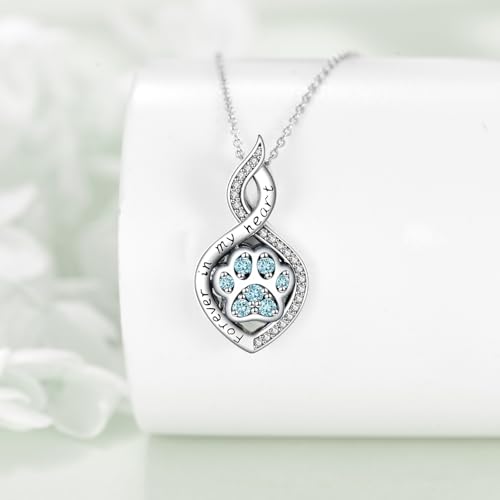 Butterfly/Dragonfly/Pet Paw/Tree of Life/Maple Leaf/Cross Urn Necklace for Ashes 925 Sterling Silver Cremation Pendant Jewelry Gifts for Women Mom - color: Paw-March