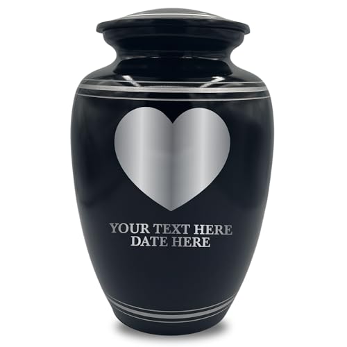 Custom Extra Large Human Cremation Urn Traditional Style Metal Urn For Ashes and Remains- Heart 1 - Polished Silver Rim - color: Heart 1, size: Polished Silver Rim